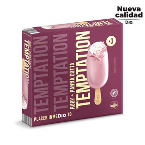 DIA TEMPTATION bombón ruby + panna cotta caja 3 uds 180 gr