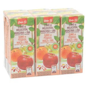 DIA zumo melocotón manzana y uva pack 6 unidades 200 ml