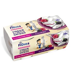 DIA FIDIAS yogur al estilo griego mora y frambuesa pack 4 unidades 125 gr