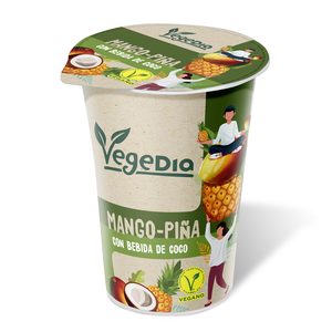 VEGEDIA postre vegetal de mango y piña con bebida de coco vaso 150 gr