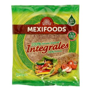 MEXIFOODS tortillas de trigo integrales bolsa 8 unidades 320 gr
